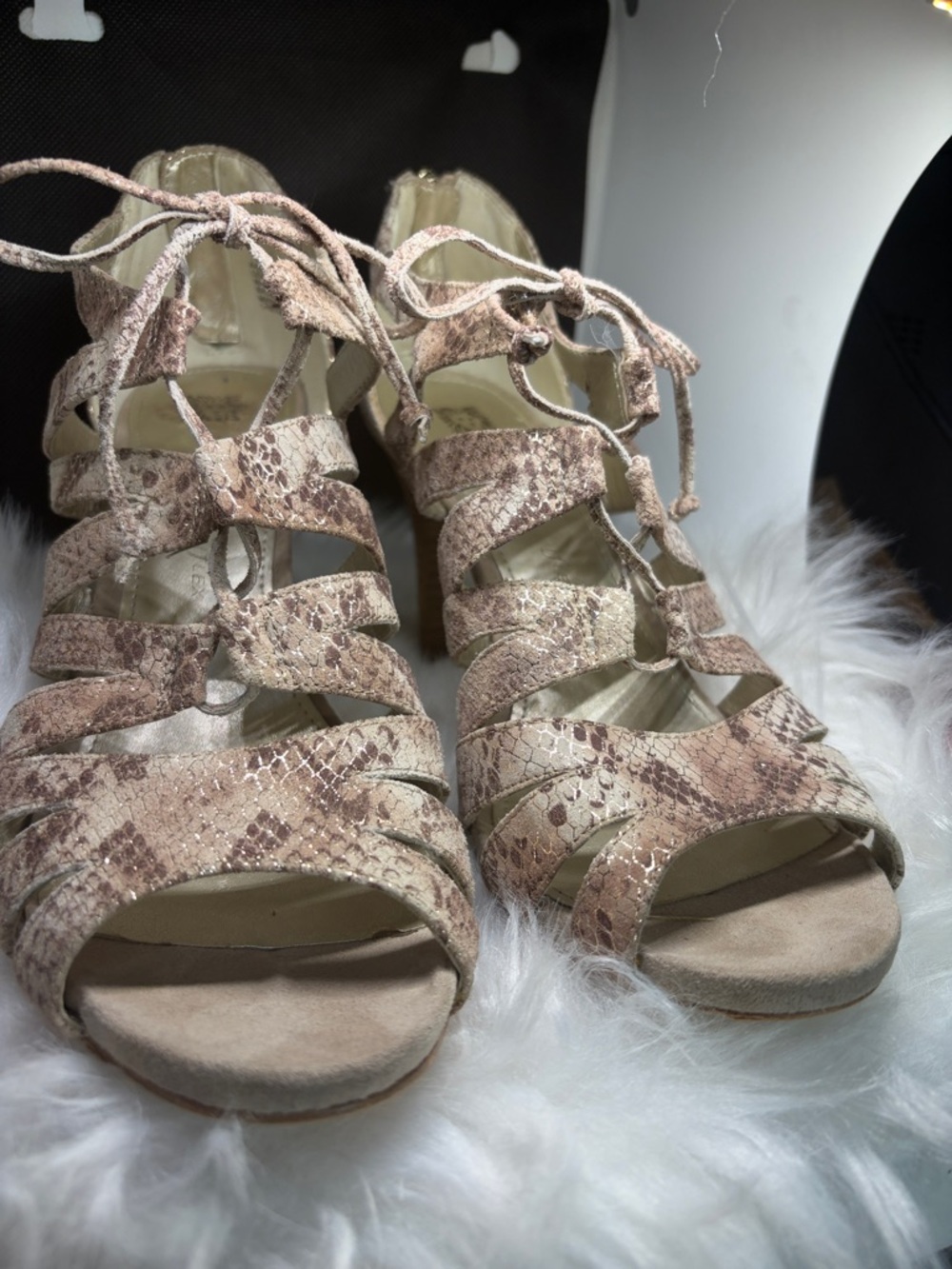 Anne Klein Snake Print Strappy Heels | Lace-Up Stiletto Sandals | Size 10